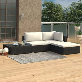 Set divani da giardino 4 pz con cuscini in polyrattan nero