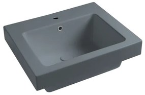 Lavabo da incasso con bordo a vista rettangolare vasca centrale Alaqua L 60 x H 25 x P 21 cm in ceramica grigio matt