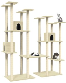 Albero per gatti con tiragraffi in sisal crema 174 cm