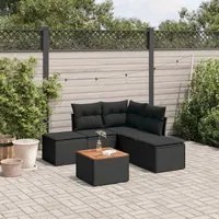 Set Divano da Giardino 6 pz con Cuscini Nero in Polyrattan 3255999