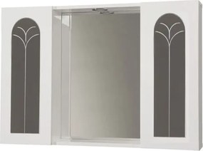 Specchiera bagno 91 cm Bianco Lucido a 2 ante palme con luce LED