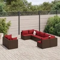 Set Divani da Giardino 9pz con Cuscini Marrone in Polyrattan 3308301