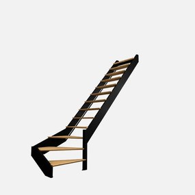 Scala ¼ di giro in basso a destra Spectra BURGER, struttura in alluminio legno nero, gradini in legno rovere faggio, colore rovere