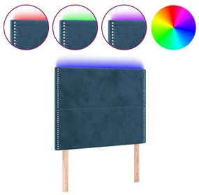 Testiera a led blu scuro 90x5x118/128 cm in velluto