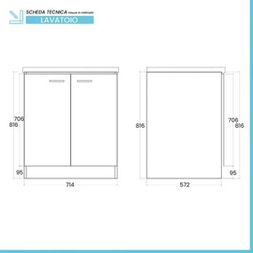 Mobile lavatoio 75x61 cm a due ante con vasca in ceramica Revine
