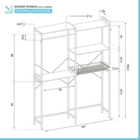 Scaffale sopra lavatrice bianco con ripiani e cestello in kit di montaggio