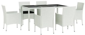 Set da Pranzo da Giardino 7 pz con Cuscini in Polyrattan Bianco