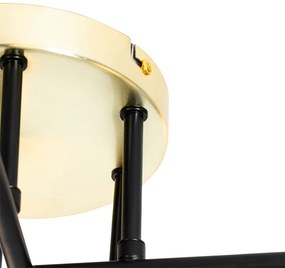 Plafoniera Art Déco nera con oro e vetro opalino 6 luci - Lynn