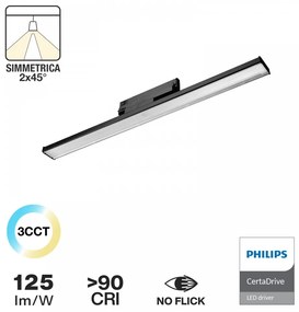 Lampada LED Lineare 34W per binario Trifase 60cm, simm. 2x45° nero, PHILIPS certadrive CCT Colore Bianco Variabile CCT