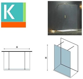 Kamalu - parete doccia walkin 120cm con staffe color oro  kw3000r