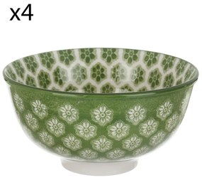 Set 4 coppette fiori geometria verde porcellana Hanami