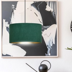 Sospensione 1 Luce Ganesha In Acciaio Nero E Paralume In Tessuto Verde