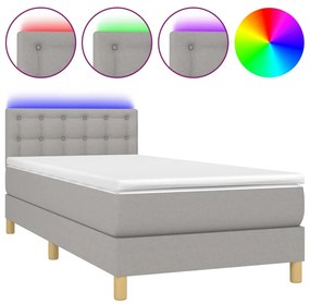 Letto a molle materasso e led grigio chiaro 90x190 cm tessuto