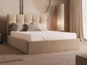 Letto con contenitore 140 x 190 cm Velluto Beige + Materasso - MIRDAL di PASCAL MORABITO