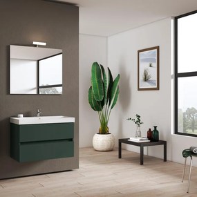 Mobile bagno sospeso con lavabo L 79.5 x H 50 x P 45.5 cm laccato opaco verde foresta 2 cassetti per vasca centrale Kora