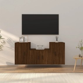 Set mobili porta tv 3 pz rovere marrone in legno multistrato