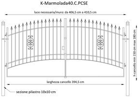 Cancello manuale con serratura elettrica Marmolada in ferro, apertura centrale, L 408.5, H 165-195 cm, di colore ruggine