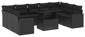 Set divani da giardino 10pz con cuscini in polyrattan nero