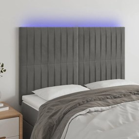 Testiera A Led Grigio Chiaro 144x5x118/128 Cm İn Velluto /