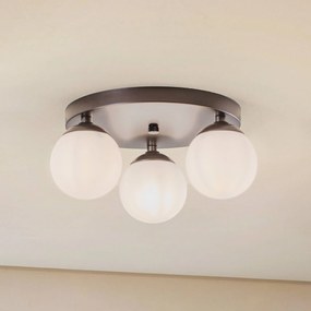 Argon Plafoniera Fatis vetro opalino/nero a 3 luci rotonda
