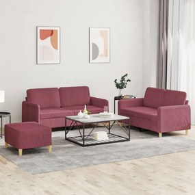 Set Di Divani 3 Pz Con Cuscini Rosso Vino İn Tessuto /