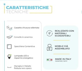 Mobile bagno sospeso 120 cm Smart bianco legno/lava con specchio contenitore