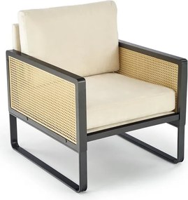 Poltrona Ilario in velluto/rattan - H77 cm