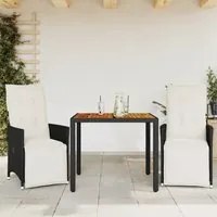 Set da Bistr 3 pz con Cuscini Nero in Polyrattan 3276855