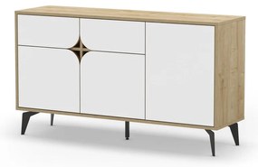 Cassettiera bassa in rovere decorata in bianco e naturale 140x79 cm Nola - Marckeric