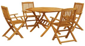 Set pranzo da giardino pieghevole 5pz legno massello di acacia