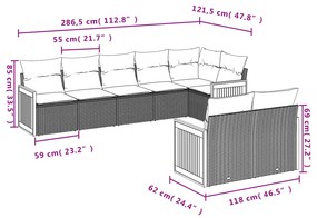 Set Divano da Giardino 8 pz con Cuscini Grigio in Polyrattan