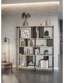 Libreria in rovere decorato in nero-naturale 144x175 cm Alabama - Marckeric