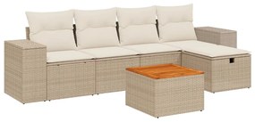 Set divano da giardino 6 pz con cuscini beige in polyrattan