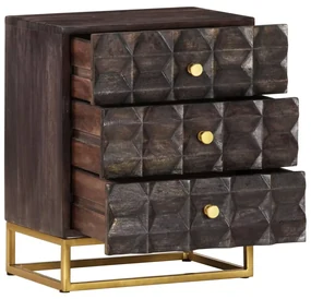 Comodino nero 40x30x50 cm in legno massello di mango