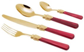 Posate Oro Pvd - Elena - Set 24 Pz Manico Perlato Bordeaux