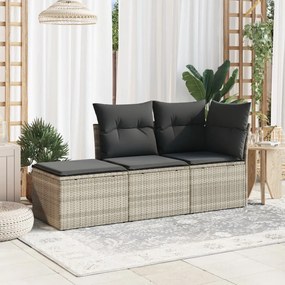 Sgabello giardino e cuscino grigio chiaro 55x55x37cm polyrattan