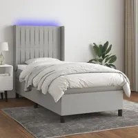 Letto a Molle Materasso e LED Grigio Chiaro 90x190 cm Tessuto 3138437