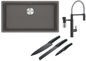 Set rubinetto da cucina Franke Vital Semi-Pro 120.0621.313, lavello in granito Franke Maris 125.0686.639, 112.0545.792