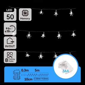 Aigostar - Catena luminosa LED da esterno 50 LED/8 funzioni, 3 batterie AA, 5 m, IP44, bianco freddo