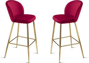 Sgabello in velluto Rosso con struttura in metallo Oro MEGAN 2 pezzi