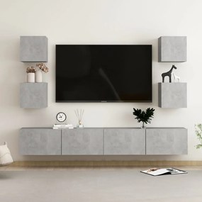 Set Di Mobili Porta Tv 6 Pz Grigio Cemento İn Legno Multistrato /