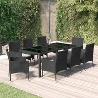 Set da Pranzo da Giardino 9 pz con Cuscini Nero in Polyrattan 3187321