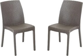 Sedia impilabile in polipropilene effetto rattan VIRGINIA Caffč set 2 pezzi