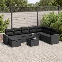 Set Divani da Giardino 9 pz con Cuscini Nero in Polyrattan 3325441