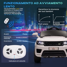 Macchina Elettrica per Bambini con Telecomando Luci LED e Clacson Bianco...