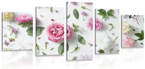 Quadri 5 pezzi – Delicata natura morta di fiori