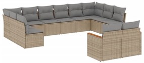 Set divani da giardino 12 pz con cuscini beige in polyrattan