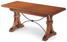 EDISON - tavolo da pranzo allungabile in legno massello con decoro in ferro cm 85 X 180/225/270/315/360