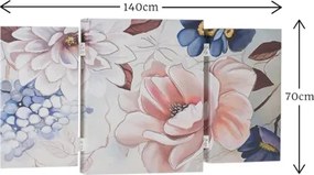 Quadro stampa su tela a TRIS 70x140 cm telaio in legno con disegno floreale Rosa