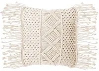 Cuscino Decorativo Beige Cotone Macram 40 x 45 cm con Nappe Corda Boho Retro Decor Accessori